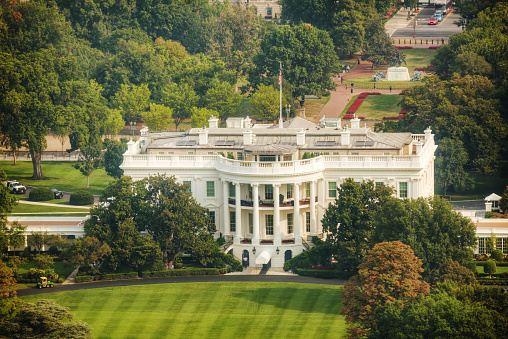 The White Hiuse aerial view in Washington, DC, USA