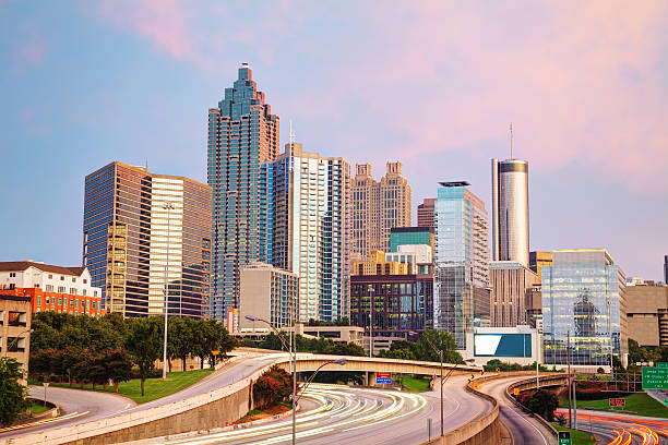 Downtown Atlanta, Georgia Downtown Atlanta, Georgia at the sunset time atlanta skyline stock pictures, royalty-free photos & images