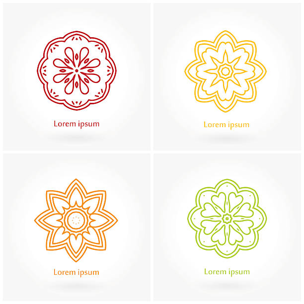 Set of vector logos. The circular pattern. Company logo, mark. Set of vector logos. The circular pattern. Company logo, mark, emblem, element. Simple geometric logo. Mandala logo. Icons, logos, business, invitations. Vintage. Islam, Arabic, Indian, ottoman. tibetan ethnicity stock illustrations