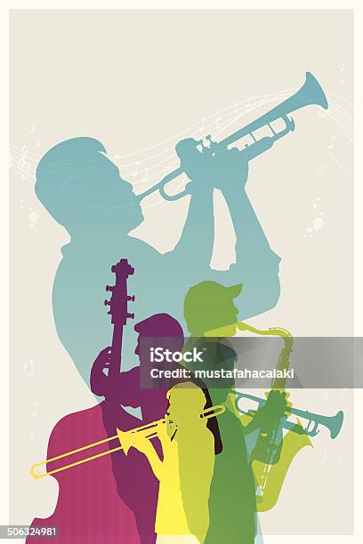 Colorido Banda De Jazz - Arte vetorial de stock e mais imagens de Jazz - Estilo Musical - Jazz - Estilo Musical, Grupo de entretenimento, Trompete