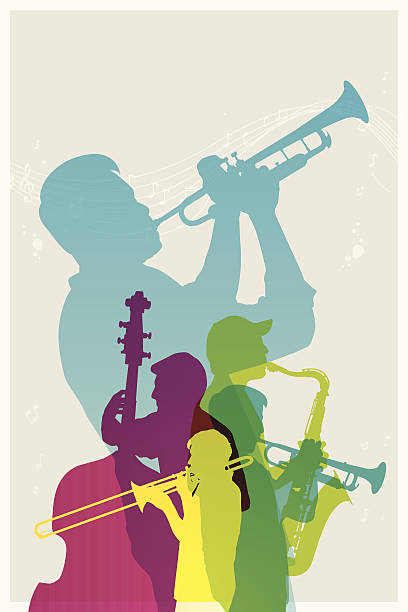 Colourful Jazz band Colourful jazz band. EPS10. This illustration contains transparent and blending mode objects. Included files; Aics3 and Hi-res jpg. musician stock illustrations
