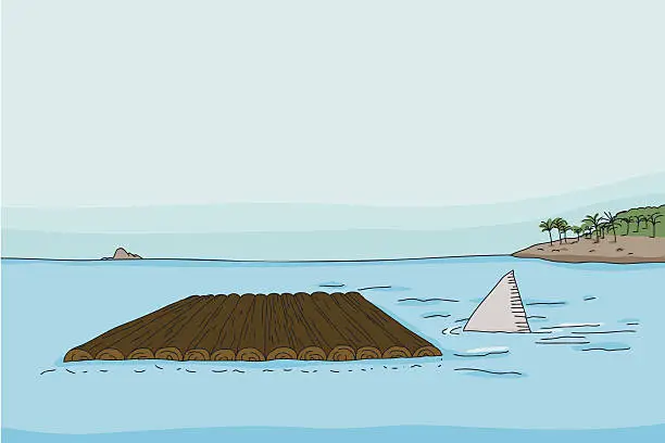 Vector illustration of Shark Fin and Raft