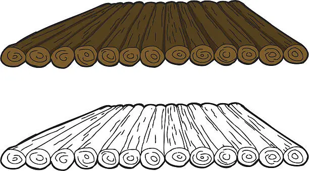 Vector illustration of Cartoon Wooden Raft