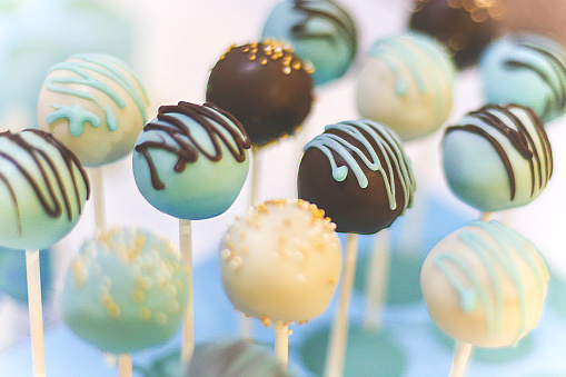 Chocolate cake pops with blue icing