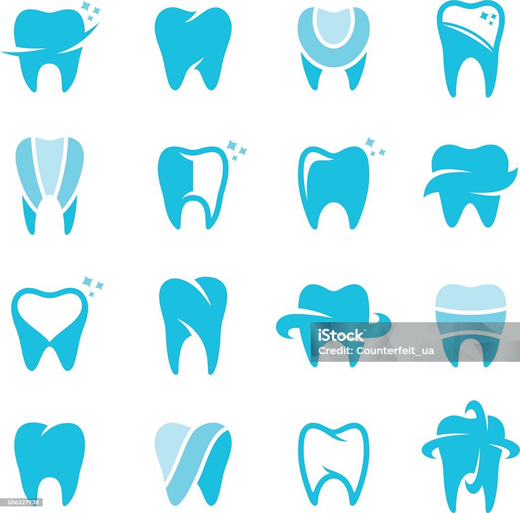 Vector Tooth Icons Set of tooth icons, symbols and design elements. Tooth icons for stomatology, dentist and dental care clinics. Anatomy stock vector