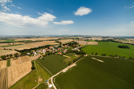 aerial view of village near Otmuchow town in Poland