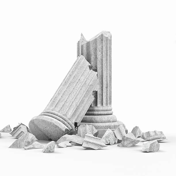 broken classic ancient column isolated on white background - mahvolmuş stok fotoğraflar ve resimler