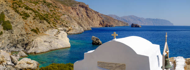 istock Romantic panorama view of beach with chapel on Amorgos, Greece 506330778