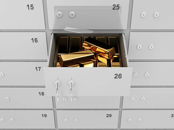istock Opened Deposit Bank Safe with Golden Bars Inside 506330903