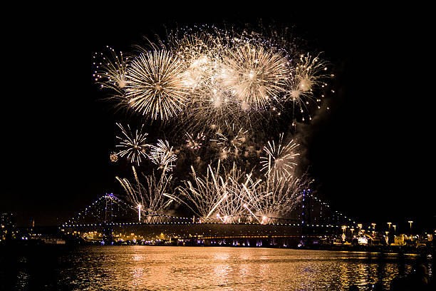 New year´s Fireworks Bridge town Florianópolis, Santa Catarina Brazil During the new year last year 2013, 31 december. florianópolis stock pictures, royalty-free photos & images