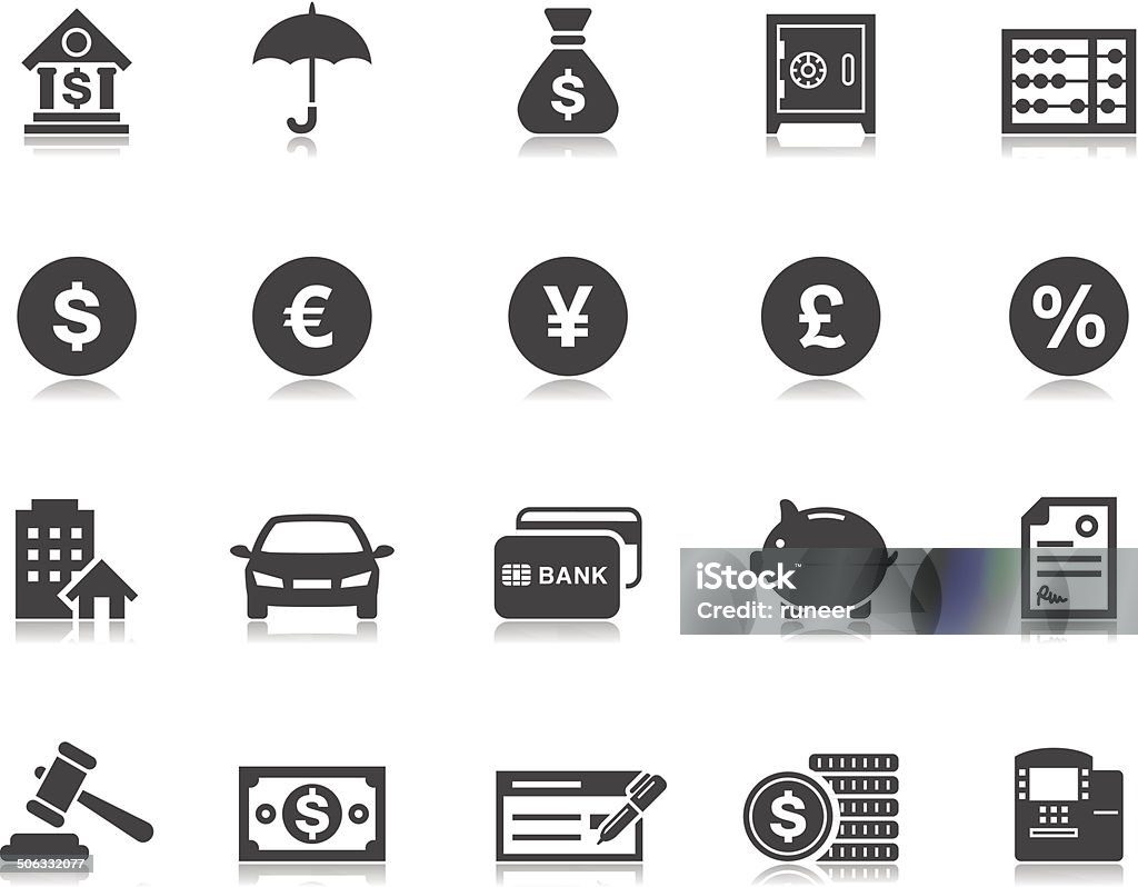 Banking & Finance icons | Pictoria series Pictogram (pictogramme) style icons for your professional design services. Download includes hi res (A4, 300dpi) layered PSD file. Icon Symbol stock vector