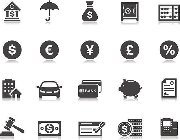Banking & Finance icons | Pictoria series Pictogram (pictogramme) style icons for your professional design services. Download includes hi res (A4, 300dpi) layered PSD file. bank financial building clipart stock illustrations