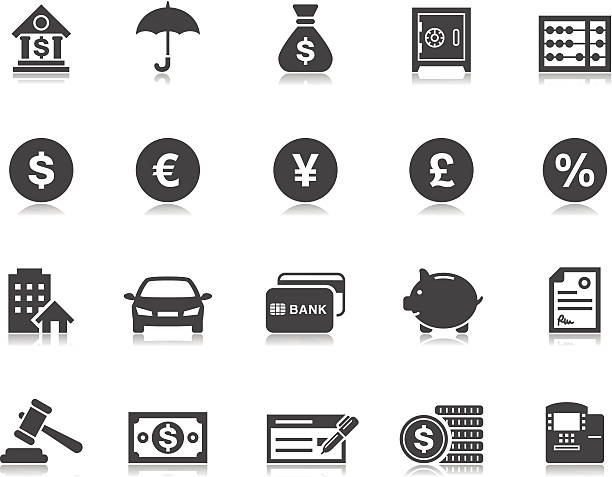 Banking & Finance icons | Pictoria series Pictogram (pictogramme) style icons for your professional design services. Download includes hi res (A4, 300dpi) layered PSD file. bank vault icon stock illustrations