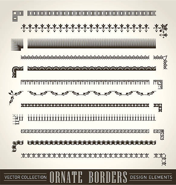 ornate borders set (vector) set of ornate borders with decorative corner elements, vector (eps8) letterpress stock illustrations