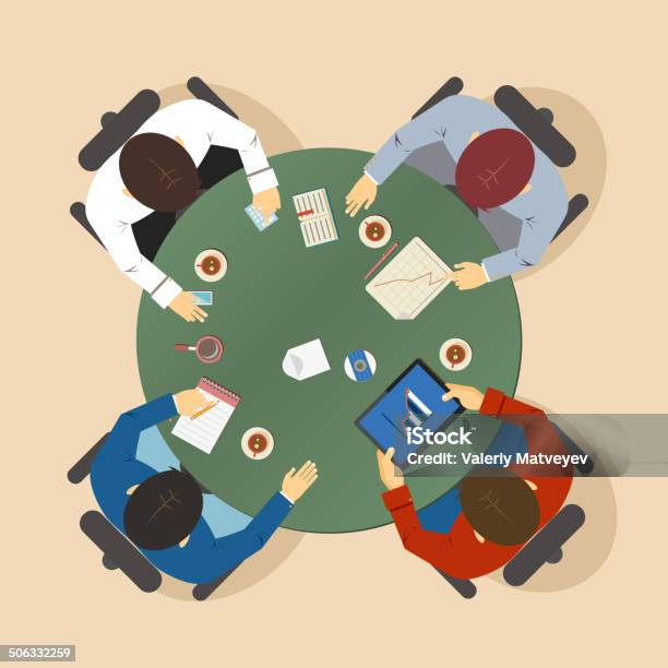 Businesspeople Having A Meeting Stock Illustration - Download Image Now - Adult, Analyzing, Business