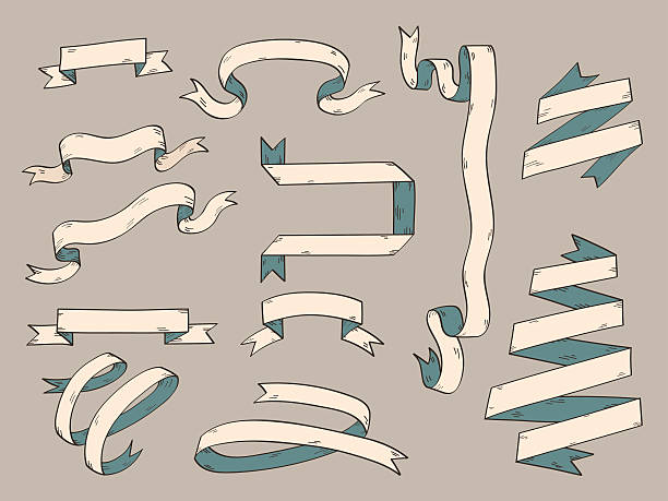 Set of ribbon banner vector illustration. Hand draw, sketching, vintage style.