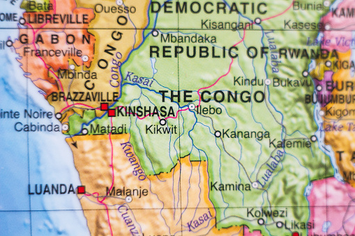 Photo of a map of Democratic Republic of the Congo and the capital Kinshasa .