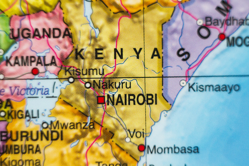 Photo of a map of Kenya and the capital Nairobi .