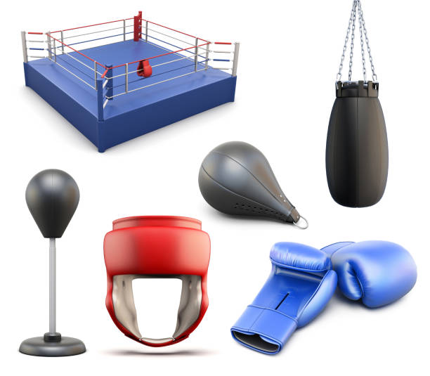 のセットボクシングます。3 d 図 に白の背景 - boxing boxing ring rope three dimensional shape ストックフォトと画像