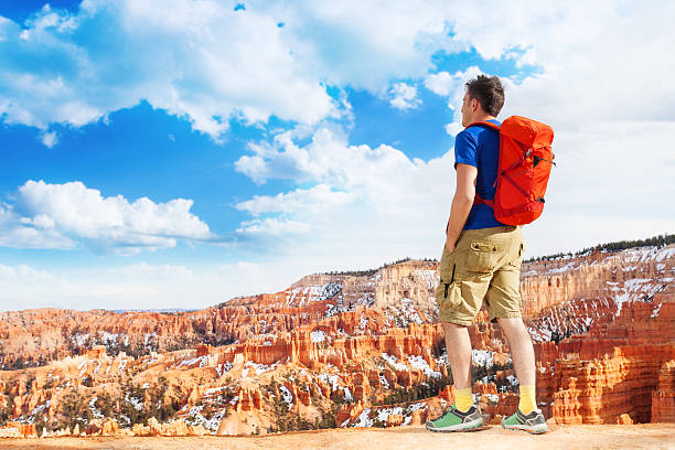 istock Portrait of man hiker backpack in Bryce canyon 506345830