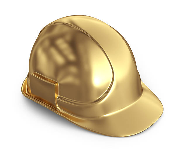 Golden helmet. 3D Icon isolated stock photo