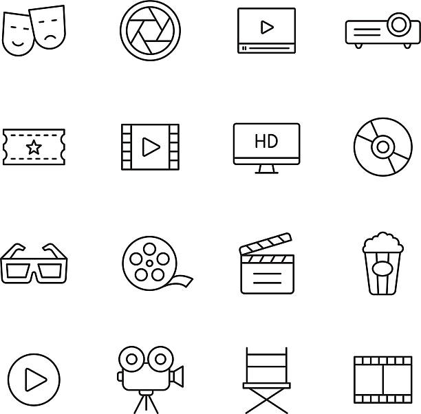 illustrazioni stock, clip art, cartoni animati e icone di tendenza di linea icone di film - symbol art computer icon painted image