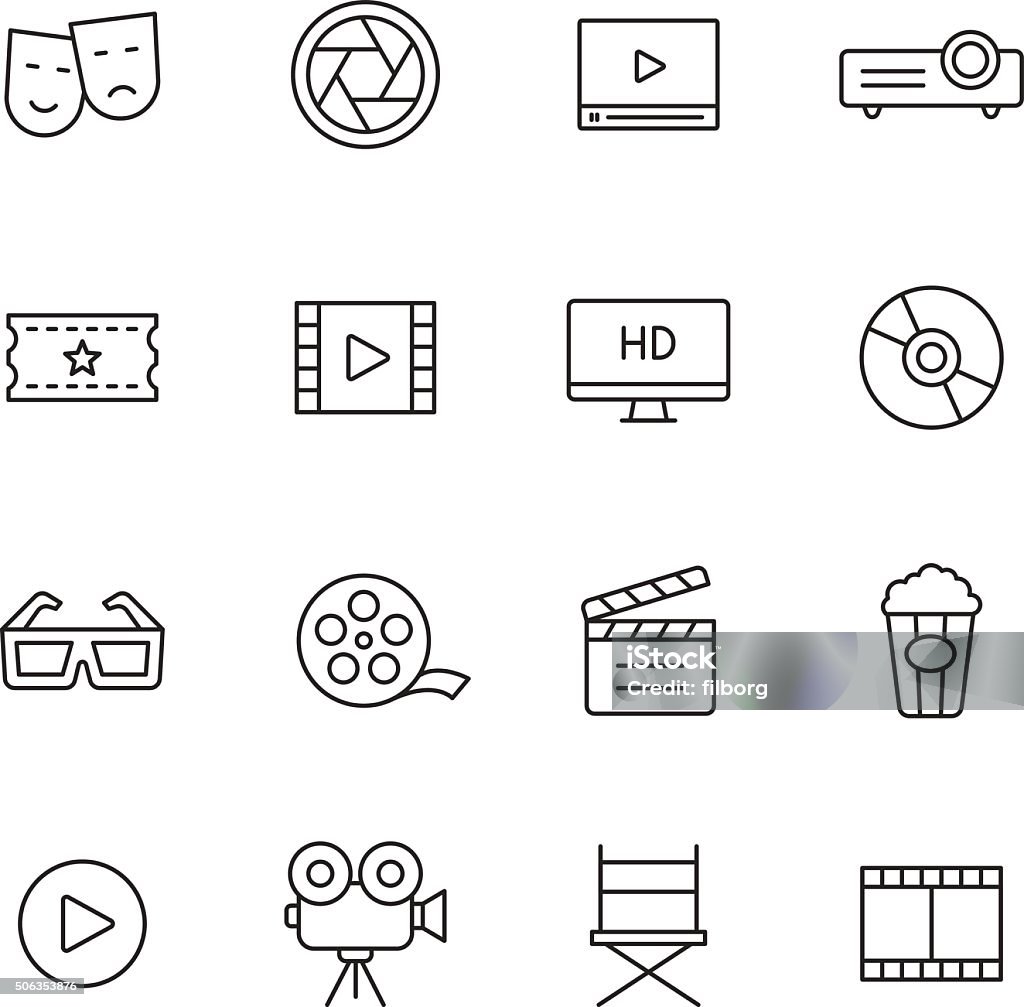 Movie Line Icons Cinema and movie line icons Icon Symbol stock vector