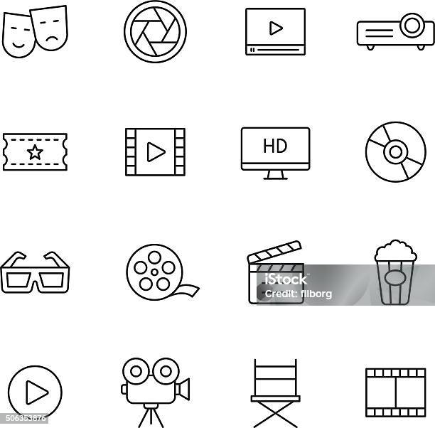 Movie Line Icons Stock Illustration - Download Image Now - Icon Symbol, Film Slate, Movie