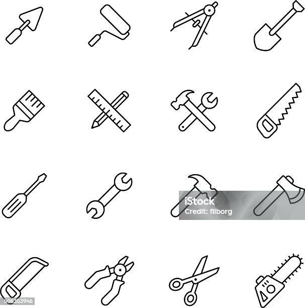 Tools Line Icons Stock Illustration - Download Image Now - Icon Symbol, Hammer, Work Tool