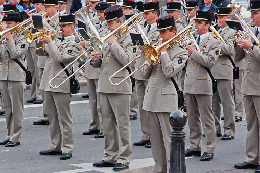 Lille, France - July 14, 2012: A military band playing during Bastille Day celebrations in the city. Similar annual events take place across the country