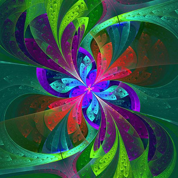 istock Multicolor beautiful fractal flower on green background. 506358833