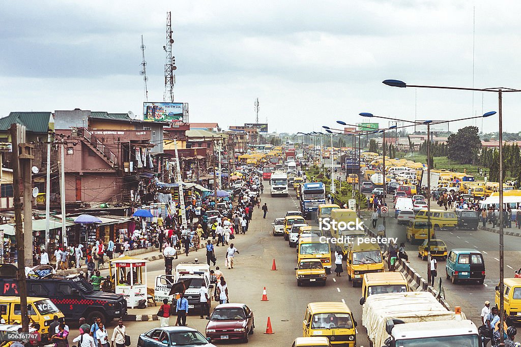 Busy African city. Busy streets of African city. Lagos - Nigeria Stock Photo