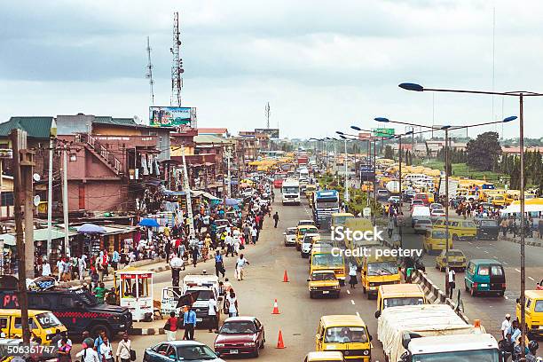 Busy African City Stock Photo - Download Image Now - Lagos - Nigeria, Africa, Market - Retail Space