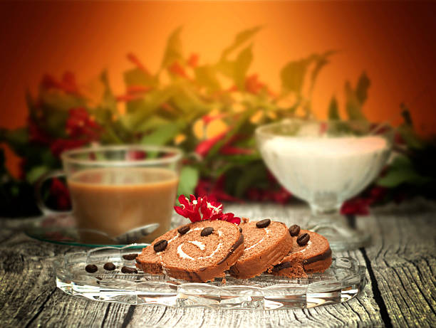 chocolate swiss roll nd coffee