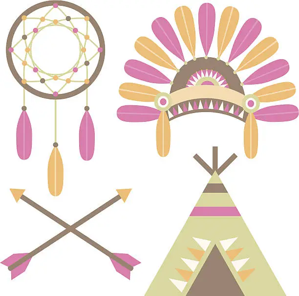 Vector illustration of American Indian Set