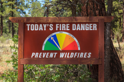 Forest Fire Danger Sign Kaibab National Forest Tusayan, Arizona..