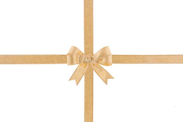 istock Golden ribbon with a bow on white background 506365115