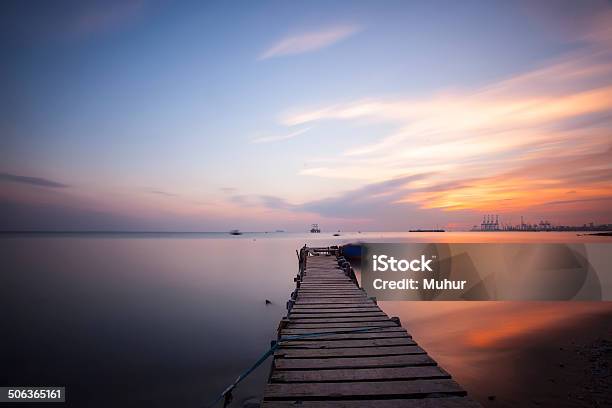 Long Pier Long Exposure Shot Stock Photo - Download Image Now - Amsterdam, Beauty In Nature, Blue