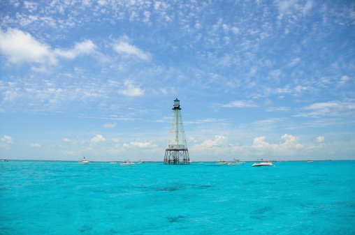 Alligator Reef Lighthouse off of Islamorada in the Florida Keys on a  clear day.
