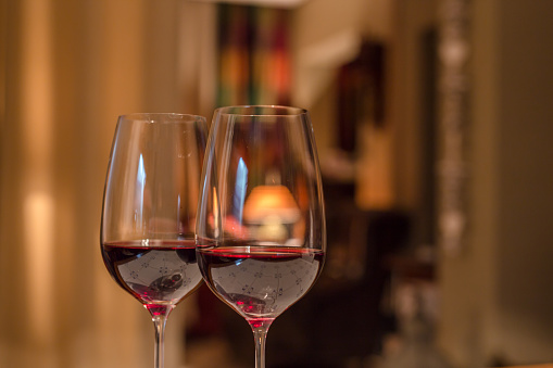 Closeup shot of pair of red wine glasses