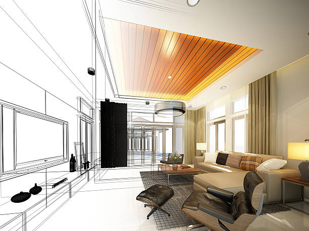 istock sketch design of living ,3dwire frame render 506389664