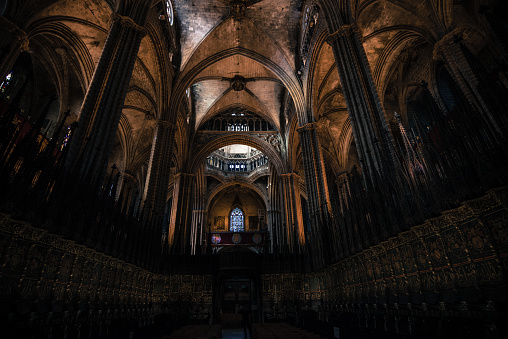 Low Angle View Of Ribbed Vaulting At Barcelona Cathedral