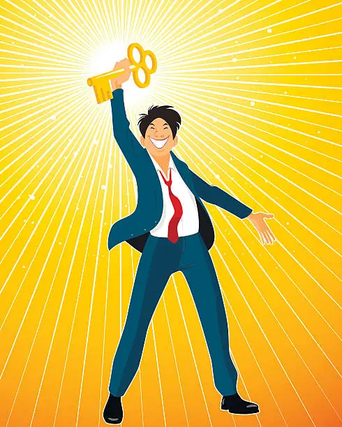 Vector illustration of Man with golden key