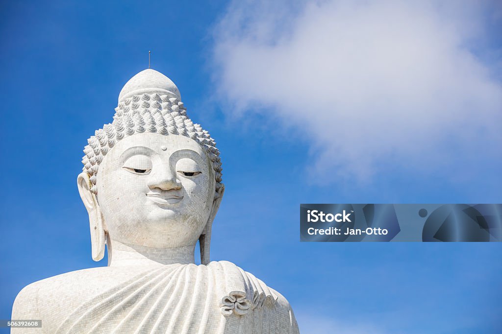 Close up of Big Buddha on Phuket in Thailand Close up of the Big Buddha on Phuket in Thailand. The statue is about 45 m high. Image taken with Canon EOS 5Ds and EF 70-200mm USM L 2,8. Buddha Stock Photo