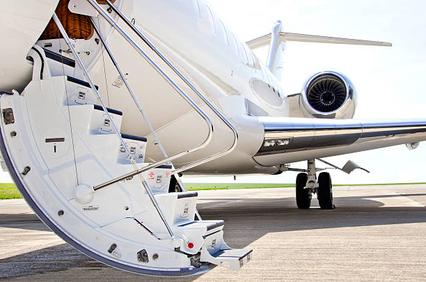 istock Stairs with jet engine on a private airplane - Bombardier 506395917