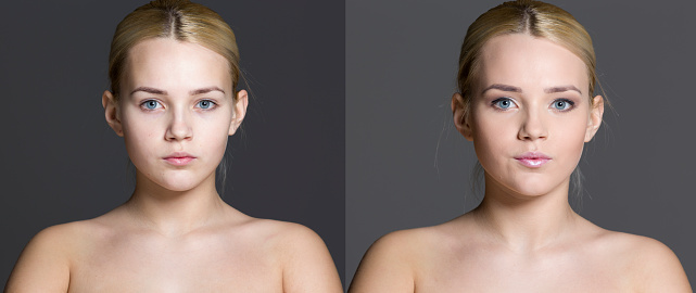 Portrait of a girl with and without makeup (no photo editing tools used)