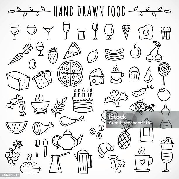 Hand Drawn Set Of Food Icons Stock Illustration - Download Image Now - Pizza, Vegetable, Apple - Fruit