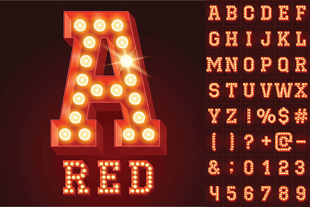 wektor czerwone światło elektryczne się w twarde czcionki alfabetu światła - burlesque stock illustrations