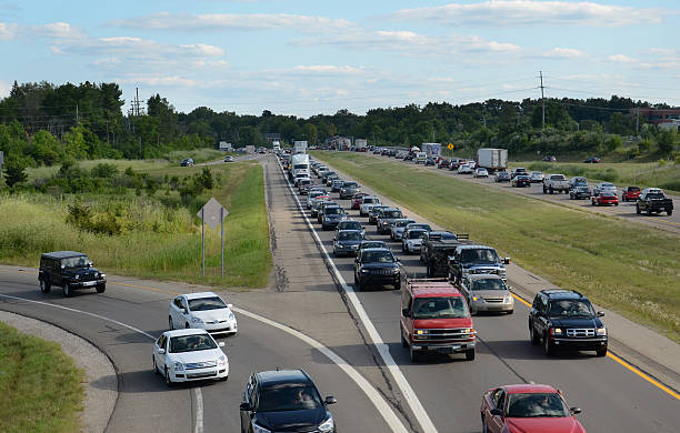 Highway traffic near Ann Arbor, MI stock photo