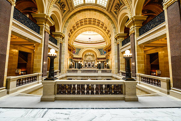 State Capitol Madison, Wisconsin Interior photograph of the architecture of the State Capitol, in Madison, Wisconsin. wisconsin state capitol building stock pictures, royalty-free photos & images